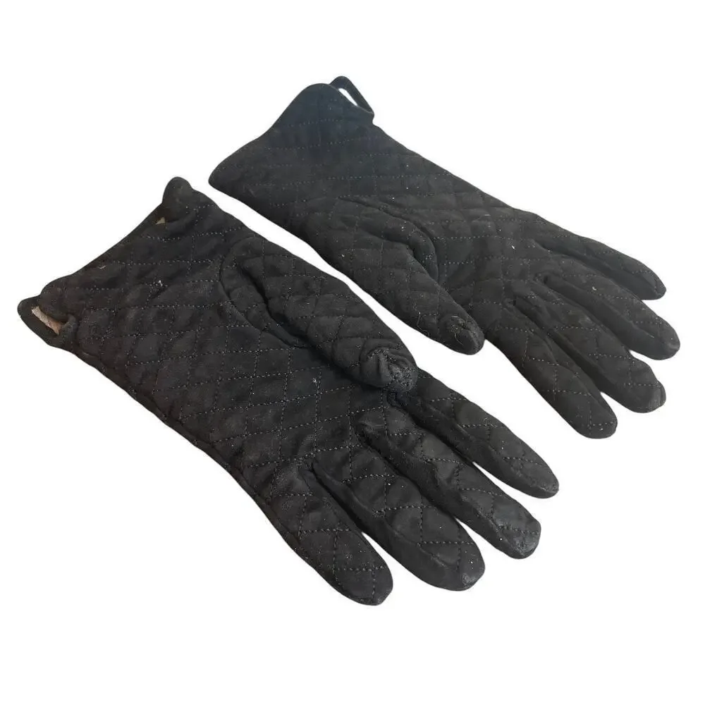COACH Black Suede Quilted Women’s Gloves w Cashmere Lining